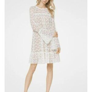 MICHAEL Michael Kors Large Lace Floral White Lined Bell Sleeve Ruffle Prairie Dr